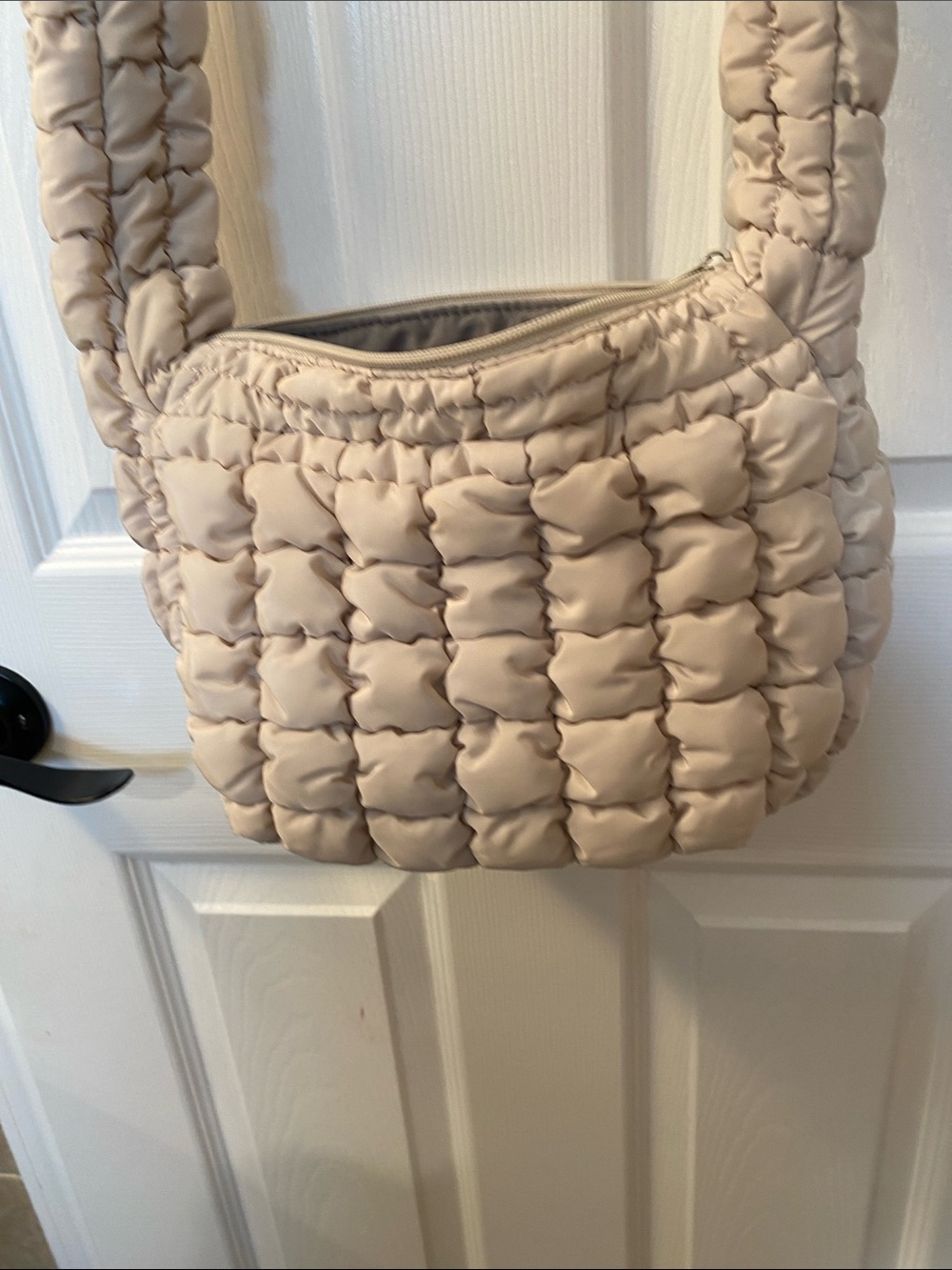 Puffer Quilted Crossbody Shoulder Bag in Beige